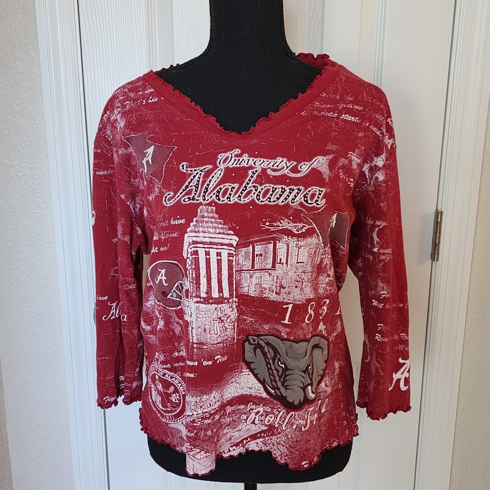VTG P Michael Univ. Alabama Crimson Tide Bling Long Sleeve Shirt V Neck Size XL